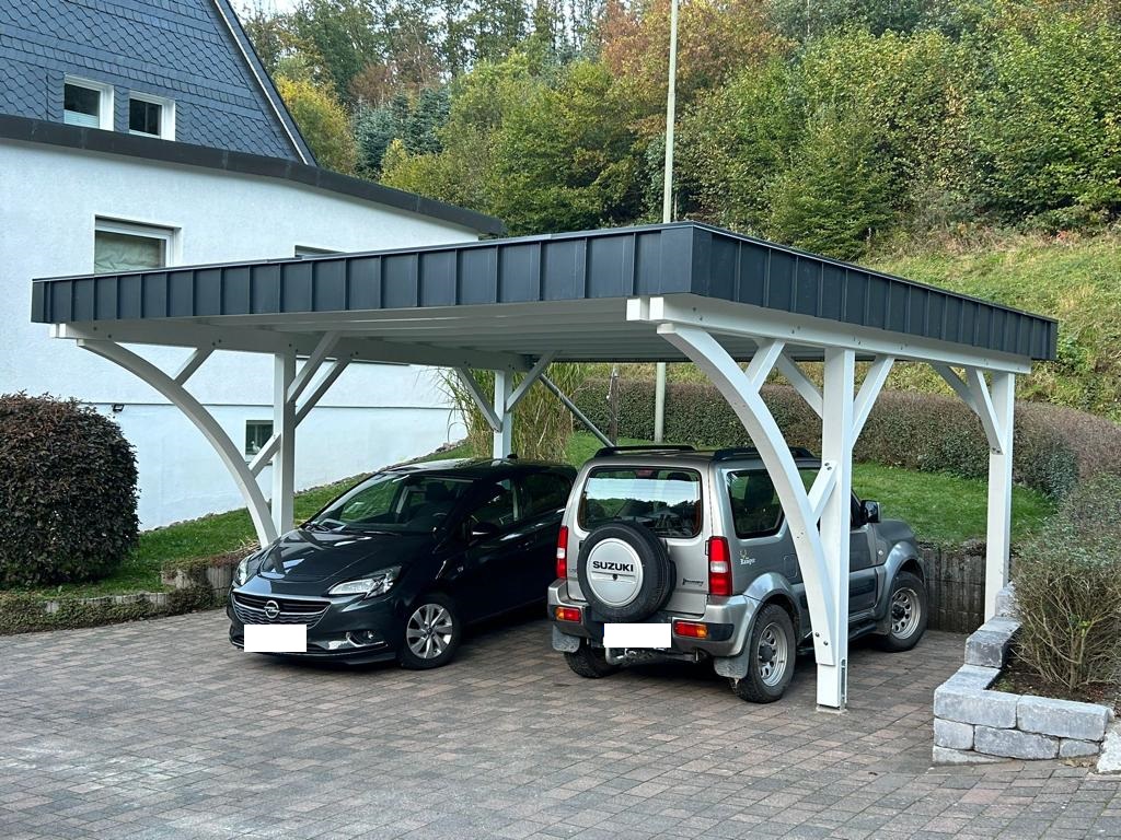 Summer DEAL Doppelcarport Singapur farbig inkl. Attika-Blende & Dachrinne